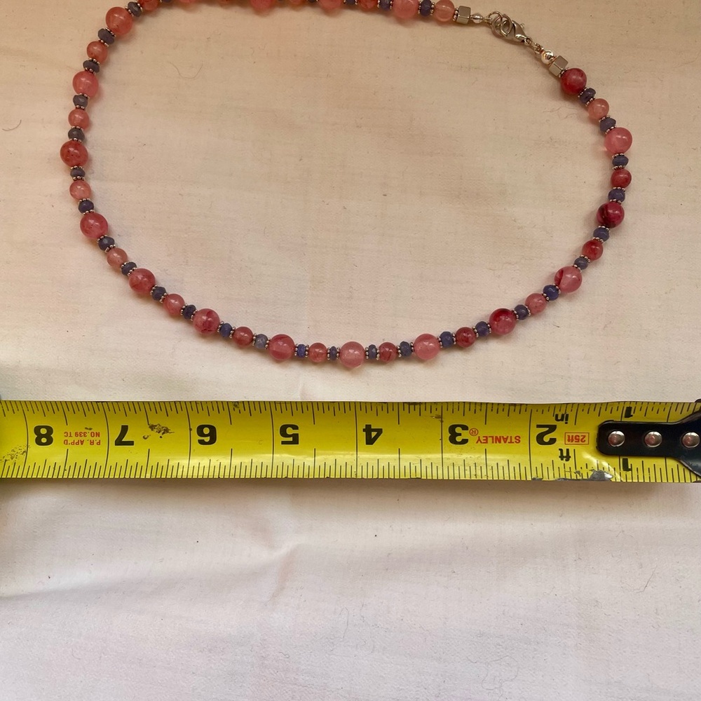 Elegant Pink Quartz and Tanzanite Beaded Necklace